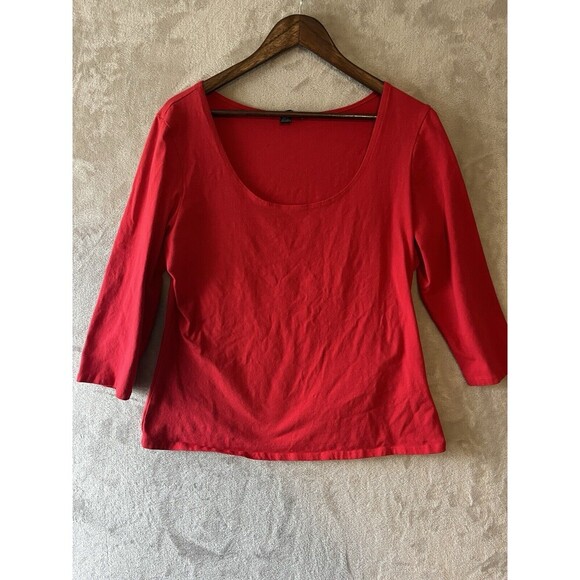 Boston Proper Shirt Women's XL‎ Red Top Stretch 3/4 Sleeves Capsule Basic - Picture 1 of 6